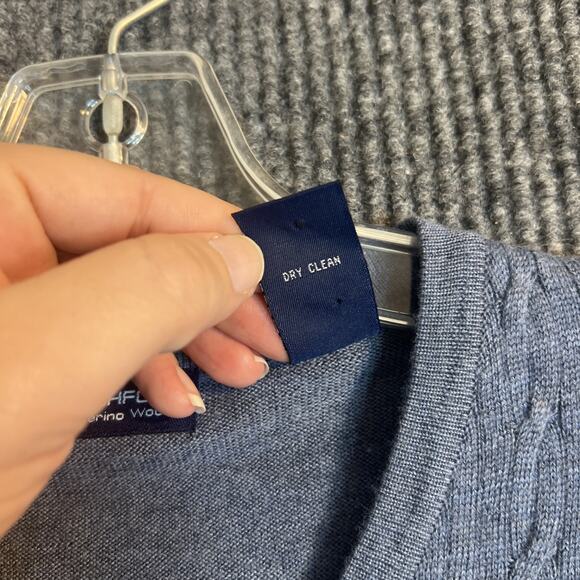 John Ashford Men Sweater Vest Size Large Blue Italian Merino Wool Classic Preppy - Picture 6 of 9